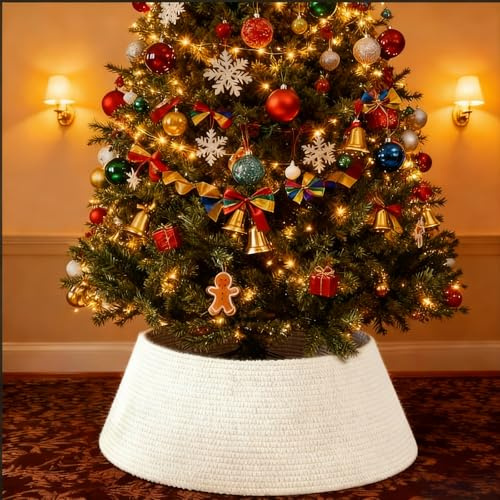 Weihnachtsbaum Kragen 43x55 Weihnachtsbaum Rock Tannenbaumständer Hülles Runde Weihnachtsbaumkorb Weihnachten Deko für Urlaub Party Weihnachtsbaumdekor(Weiß)