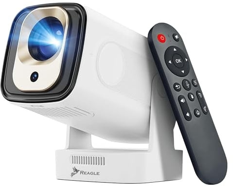 Reagle R-MOVIELUM-P30 Mini Beamer Full HD 1080p 4K, Android 14 WLAN Bluetooth Auto Fokus 330 ANSI LED Projektor Tragbar 130 Zoll Keystone HDMI USB Smart TV WLAN Heimkino Miracast