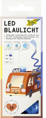 folia 989/10 - LED Blaulicht, 10 Stück mit ⌀ 3 x 2,3 cm, Blinkfrequenz von 3,4 Hz, wasserfest, Laufzeit von bis zu 12h, inkl. 20 Batterien und 10 Klebepads, Blau