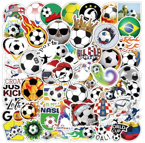 YXBWM 50 Pcs Soccer Stickers - Vinyl, Waterproof Football Decals for Water Bottles, Laptops - Kids, Teens, Soccer Fans Collection (Football)