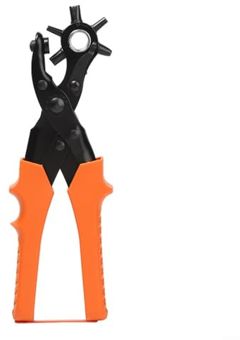 Gürtellochstanzer, verbesserte Dual-Struktur-Legierung Leder Stanzzange mit Feile und Lineal, Flachlochstanzer für Gürtel und Riemen, Orange