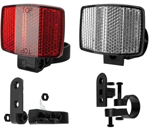 TSTRAUM StVZO zugelassen Fahrrad Reflektoren Set Vorne & Hinten | 2er Set StVZO Fahrrad Reflektoren (Vorne/Hinten) für MTB, Rennrad, E-Bike. Passend für Ø 24-27.2 & 31-34mm.