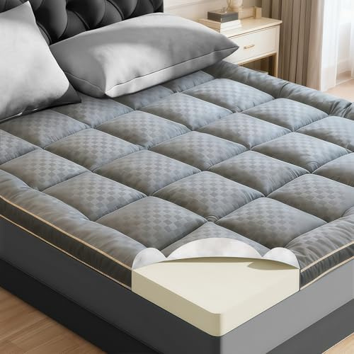 3 inch Mattress Topper King Size Pillow Top - Extra Thick Padded Mattress Pad & Protector, Breathable Fitted Deep Pocket 8-21, Ultra Soft & Supportive 1100GMS