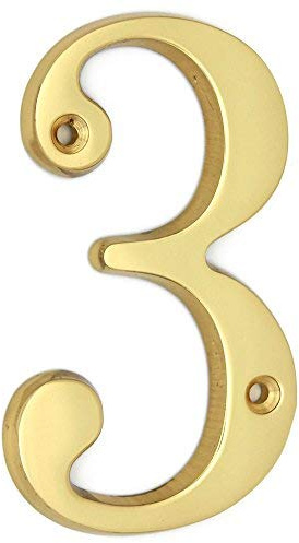 ZW Hardware A100 4 Inch(100mm) Bright Brass House Number 3