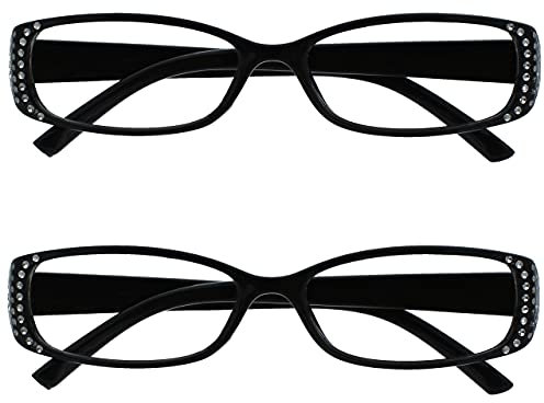 The Reading Glasses Company Die Lesebrille Unternehmen Schwarz Diamonte Stil Leser Wert 2er-Pack Designer Stil Frauen Damen RR93-1 +2,00