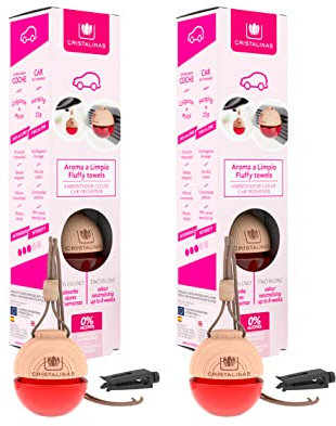CRISTALINAS | Pack 2 Ambientador Esfera para Coche| Aroma a Limpio | Absorbe Olores | Larga Duración 8 Semanas | Multiposición pinza o colgante | 6 ml | 0% Alcohol