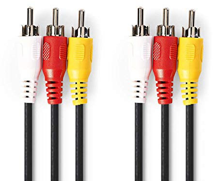 KnnX 28132 - Composite Audio Video Stereo Cable - 3 x RCA Phono male to male - Length: 1.5m - triple Red, White, Yellow connector plugs