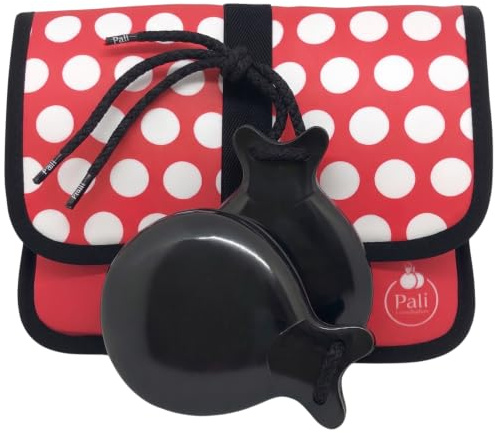 Castañuelas PALI color NEGRO con DOBLE CAJA. Ideal para el aprendizaje. (Funda Lunares)