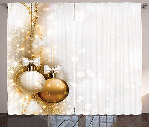 ABAKUHAUS Weihnachten Rustikaler Gardine, Neujahrs-Band, Schlafzimmer Kräuselband Vorhang mit Schlaufen und Haken, 280 x 245 cm, Weiß Beige