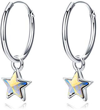 Creolen Stern 925 Sterling Silber Dangle 15mm Creolen mit Kristallen für Frauen und Mädchen