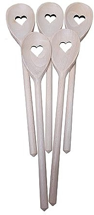 Wooden World 10 cucchiai in legno a forma di cuore, in legno di faggio, 30 cm, 10 pezzi