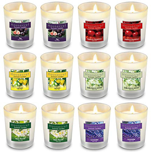 Housecret Packung mit 12 Luxus-Duftkerzen, Geschenk-Set mit 6 Düften für Zuhause und Frauen, Aromatherapie, Sojawachs, Glas-Kerze