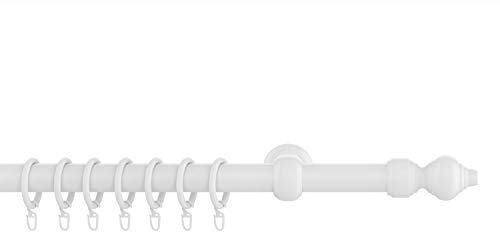 HUGG (w50 Gardinenstange 28mm weiß, bis 400cm lang, mit Ringen, Länge 140 cm | Endstück SIKA