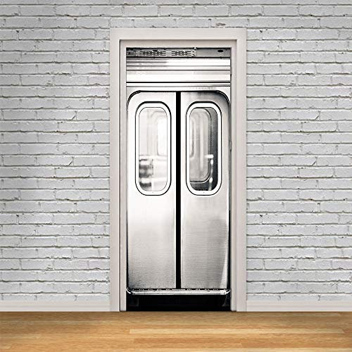 UDKHJH 3D Türaufkleber 77x200cm Retro U-Bahn Tür Türtapete Selbstklebend Türposter - Fototapete 3D Effekt Türfolie Poster Tapete Wandtattoo DIY Selbstklebende Wandbild PVC wasserdichte Tapete