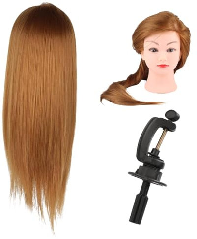 Trintion 24-30 Salon Hairdressing Training Head Human Hair Mannequin Head Cosmetology Doll Training Model + Clamp Yellow 24