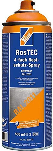 TECHNOLIT RosTEC 4-Fach Rostschutz RAL Spray 500 ml, Farbspray, Rostschutzspray, Korrosionsschutz, Grundierung, Farbe:tieforange