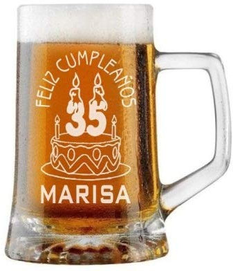 Jarra de Cerveza Personalizada VELAS CUMPLEAÑOS MUJER. Regalo Grabado y Personalizado para Hombre o Mujer. Detalle para Celebraciones Cumpleaños Aniversario Regalo Día de la Madre Jubilación.
