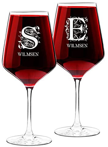 Maverton Rubin 2er Wein Gläser Set mit Gravur - 490 ml - Weingläser personalisiert - Rotweinglas Weißweinglas - Hochzeitsgeschenk - Hochzeitstag