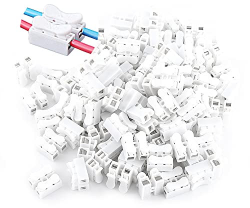 CH2 Spring Wire Connectors, 100pcs 2 Pin Push Quick Wire Cable Connector White Wiring Terminal Electrical Cable Wire Connector Blockfor Lighting and Automotive Electricity