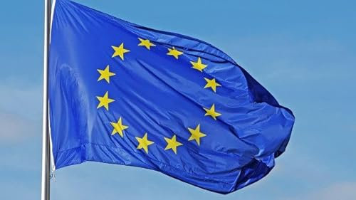 Cosymate Drapeau de l'Union européenne avec œillets en laiton, couleurs vives, résistante aux UV et à la décoloration, double couture, 90 x 150 cm