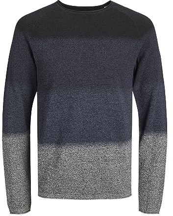 Jack & Jones Men's Jjehill Knit Crew Neck Noos Sweater, Navy Blazer/Detail: Gradient, M UK