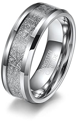 Hoisy Wolfram Schmuck Damen, Ringe Silber Mit Stein 8Mm Silber Größe 62 Eheringe Antragsring für Frauen