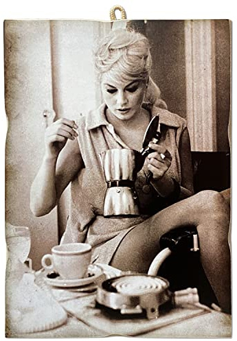KUSTOM ART Bild im Vintage-Stil, Serie Attore & Kaffee Anita Ekberg (das süße Lebens), Druck auf Holz, 18 x 25 cm.