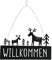 RiloStore 38x24cm Schild Metall Willkommen schwarz b083 Herbstdeko Hirsche Weihnachtsdeko Türschild Türkranz Metallhirsche Geschenk Türhänger Eingang Deko