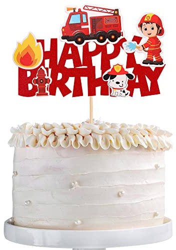 1 Stück Feuerwehrmann Tortendeko Geburtstag Feuerwehrmann Happy Birthday Cake Topper Feuerwehrauto Hund Feuerwehrmann Kuchendekoration Feuerwehr Thema Baby Kindergeburtstag Party Dekorationen