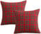 2 er Kissenbezug Weihnachten Set, Qelus Kariert Plaid Kissenhülle 45x45cm, Weihnachtskissenbezug Dekorative Kissenbezüge Baumwolle Polyester, für Wohnzimmer Sofa Schlafzimmer (Rot Kleine Kariert)