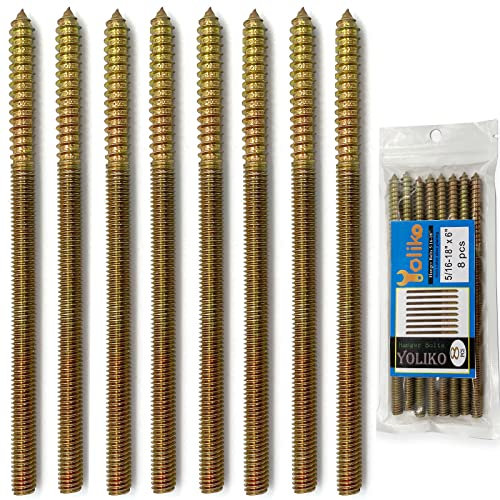Yoliko Lot de 8 boulons de suspension de 5/16-45,7 cm x 15,2 cm à double tête de 5/16 vis à bois autotaraudeuses pour meubles, vis à double vis, tiges filetées de 150 mm de longueur