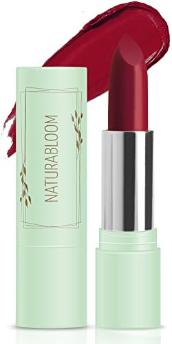 NATURABLOOM Hydrating Lipstick Long Lasting (Ruby) - 90% Natural, Vegan Dark Red Lipstick, Highly-Pigmented, Moisturising, With Natural Oils, Vitamin E and D, Cream Finish Lip Color