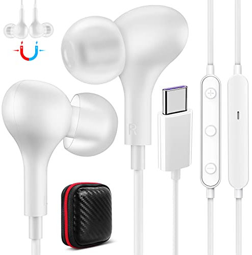 Auriculares USB C para Redmi Pad Xiaomi 14 13 POCO X7 X6 Pro,Estéreo Auriculares USB Tipo C con Cable Microfono Magnéticos Cancelación Ruido para Samsung Galaxy A55 A35 A56 A26 OnePlus 12 Pixel 9 8 7a