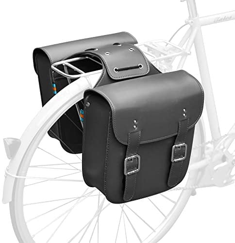 TentHome Retro Gepäckträgertasche Doppelt für Fahrrad Leder PU Wasserdicht Seitentasche Fahrradtaschen hinten Doppeltasche Pack für Gepäckträger (Schwarz)