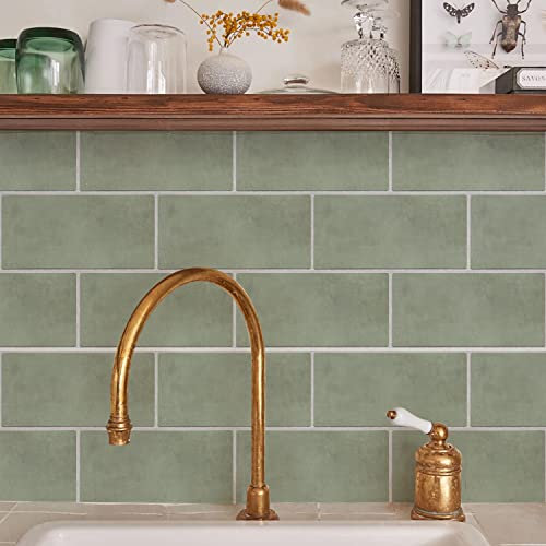 Alwayspon 10 Adhesivos de Vinilo para Azulejos de Pared, Impermeables, Despegar y Pegar, Transferencia de PVC para Cocina, Baño, Verde Salvia