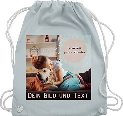 Turnbeutel Rucksack - eigenem - Foto Bild Geschenk I Dein Bild und Text - Unisize - Pastell Blau - kita wechselkleidung beutel selber bedrucken photo and turnsackerl stoffbeutel name kindergarten