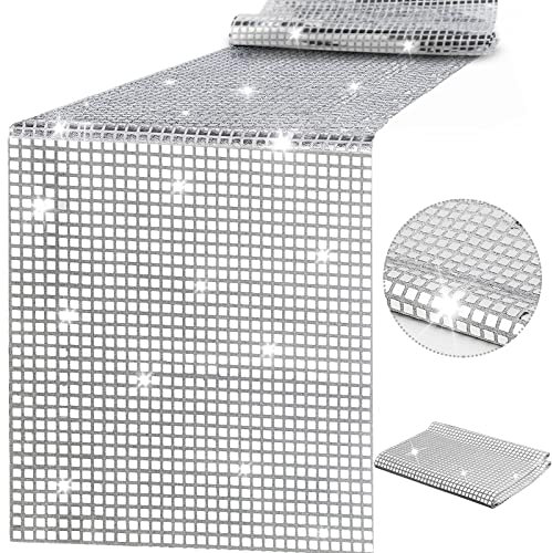Disco Party Tischläufer 12 x 108 Inch Silber Disco Glitter Paillette Tischläufer Tischdekoration für Retro 70er 80er Jahre Disco Party Dekorationen Hochzeit Geburtstag Tanz Party (1)