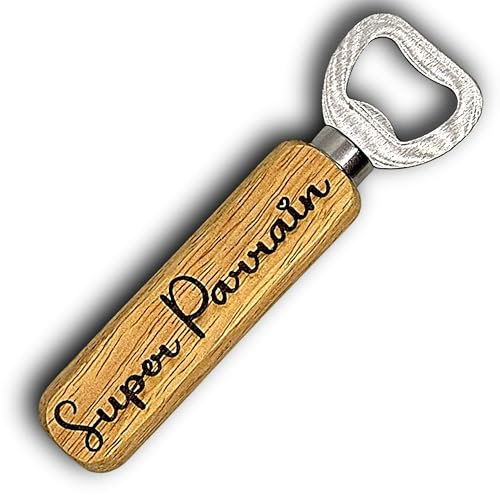 Décapsuleur en Bois personnalisable | Cadeau personnalisé| Gravure Laser | pour Maison Cuisine Bar Cadeau Anniversaire, (Super Parrain)