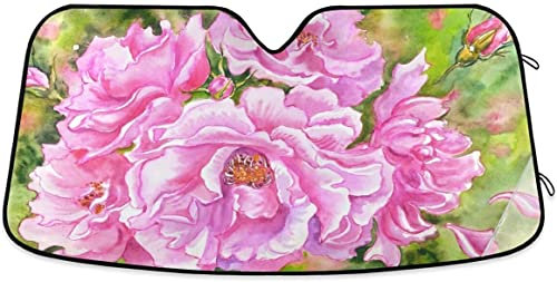 Pink Climbing Roses Car Wind Sun Shade Spring Floral Flowers,Front Wind Sun Shade Sun Protection Truck Car Sun Visor 130x70cm