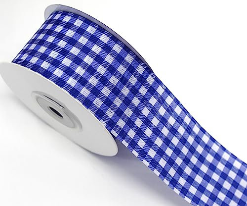 CaPiSo 20m Länge 40mm Breite feines Karoband mehrfarbig Dekoband Geschenkband Landhaus Vichy Blau Großes Karo Dunkelblau