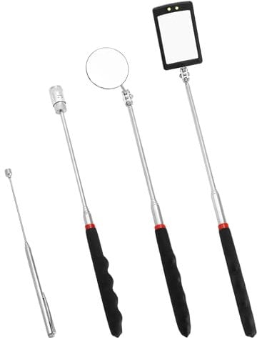QWORK® versenkbar inspektionsspiegel Set, 4 stück, quadratischer/runder inspektionsspiegel, 8 lb/1.5 lb magnetisches aufnahmewerkzeug, Keine batterien enthalten