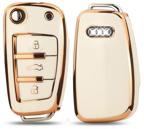 Juttzzei Autoschlüssel Hülle Audi for Audi A1 A3 A4 A6 A8 Quattro Q2 Q3 Q5 Q7 S3 S4 S6 RS3 RS6 R8 TT TTS Schlüsselhülle, Audi A1 schlüsselhülle, TPU Silikon Audi A3 Schlüsselhülle - 3 Tasten(Weiß)