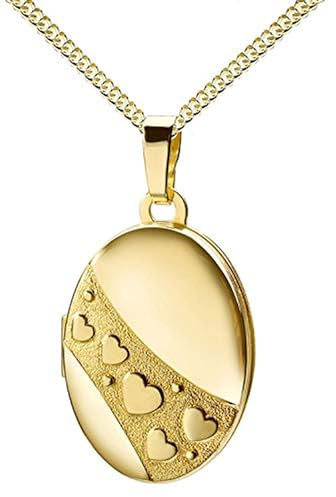 JEVELION Medaillon für 2 Bilder 585 Gold 14 Karat Bild Amulett mit Herzen zum Öffnen für Damen mit Halskette und Schmuck-Etui
