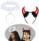 Weißer Heiligenschein Engel und Schwarz Teufelshörner Haarreif Set,Heiligenschein Engel,Haarreif Fasching Damen,Teufel Hörner Damen,Halloween Karnevals Fasching Accessoires