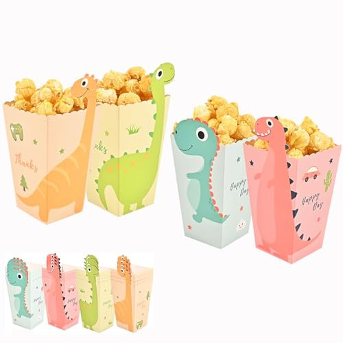 ZOOYOO 12 Stück Popcorn Tüten Klein Dinosaurier - 5 * 7 * 10.5cm - für Geburtstag Party Deko Jungs,Baby Shower Party,Gender Reveal,Eine Babyparty