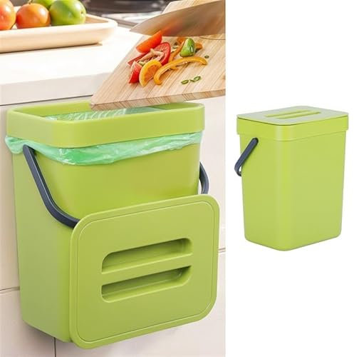 BELLE VOUS Under Sink Bin Set (2 Pack) - 4L & 2.3L Hanging Trash/Garbage Container - Green Plastic Kitchen Food Waste Bin for Compost & Organic Waste
