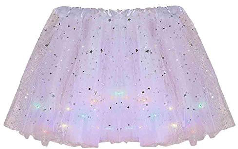Damen Tüllrock mit Lichterkette Vintage 80er Tutu Rock Tüll Balletrock Tanzkleid Party Karneval Kostüm Bubble Puffy Tüll Kurze Rock Prinzessin Rock