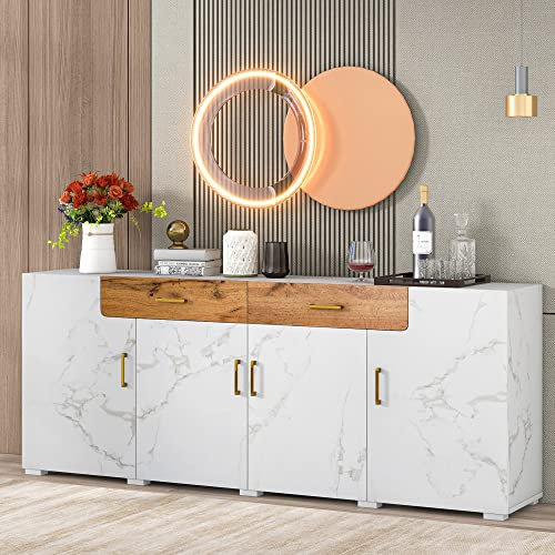 soges Sideboard Kommode Anrichte Schrank Beistellschrank Mehrzweckschrank Standschrank Flurschrank Highboard mit Regal und Schubladen für Küche, Esszimmer, Wohnzimmer, 208 x 39,5 x 80 cm