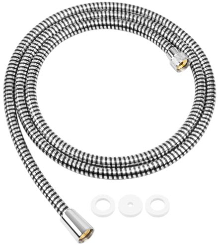 Fevone Tubo Doccia Flessibile 1.5 Metri (59 pollici) Nero & argento, Flessibile Tubo per doccia in PVC Universale G1/2 pollici Adatto a Tutti i Soffione Doccia Anti Torsione Anti-attorcigliamento