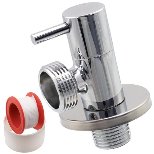 AERZETIX - C74944 - Valvola d'arresto ad angolo 1/2x3/4 con rosetta e guarnizione in PTFE - in ottone e rivestimento nichelato - raccordo rubinetto acqua potabile sanitaria lavello bagno cucina